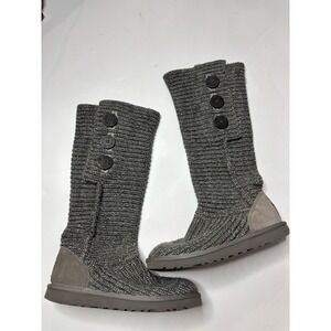 UGG Australia Cardy Classic Tall Knit Button Socks Sweater Boots Women's 7 Gray